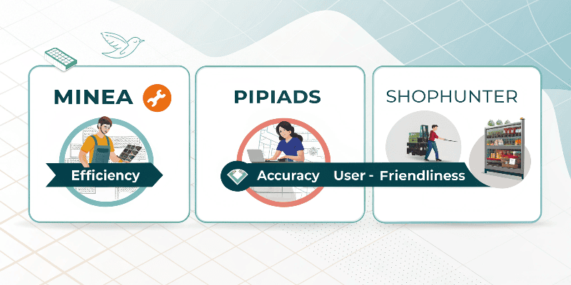 Comparison of Minea, Pipiads, and Shophunter: Analyzing key features, benefits.