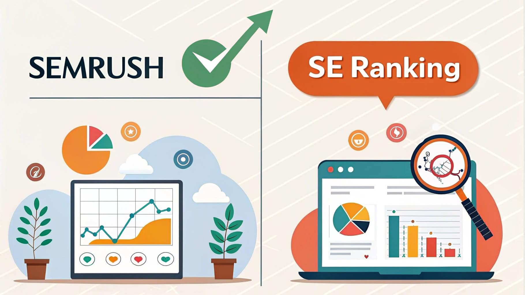 Comparison chart of SEMrush vs SE Ranking in 2026 highlighting features, pricing, and SEO tool performance to help users choose the best option.
