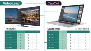 Side-by-side comparison of VideoLeap and CapCut showcasing AI video editing features, tools, and user interface to determine the best editor.
